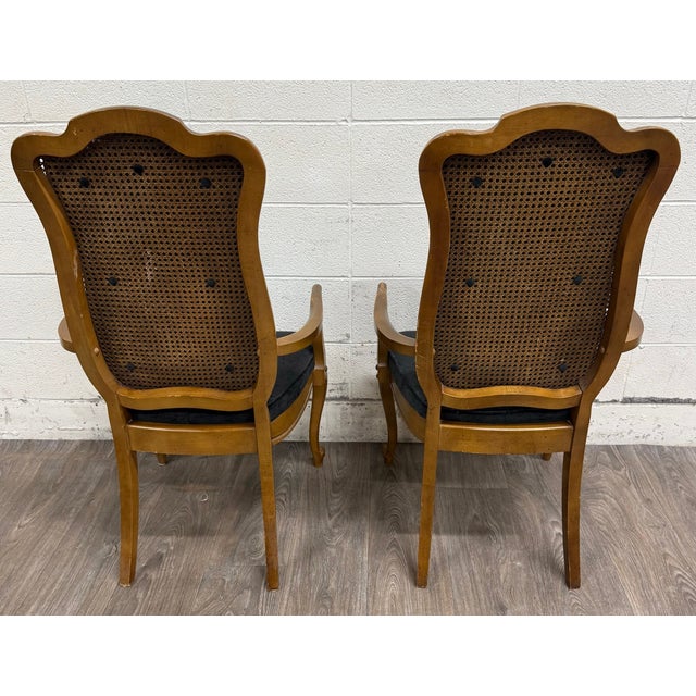 Vintage French Provincial Style Tufted Black Velvet Armchairs - Pair For Sale - Image 11 of 14