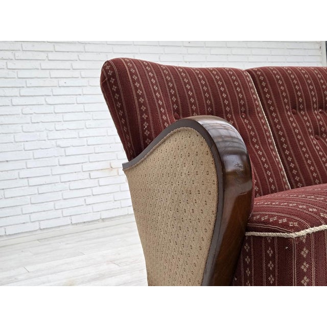 Wood Danish 3-Seater Sofa in Red Wool and Beech, 1960s For Sale - Image 7 of 18