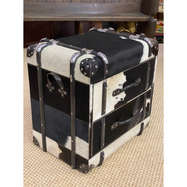 Modern 1990s Spotted Cow Hide Travel Trunk/Side Table W 2 Drawers For Sale - Image 3 of 12