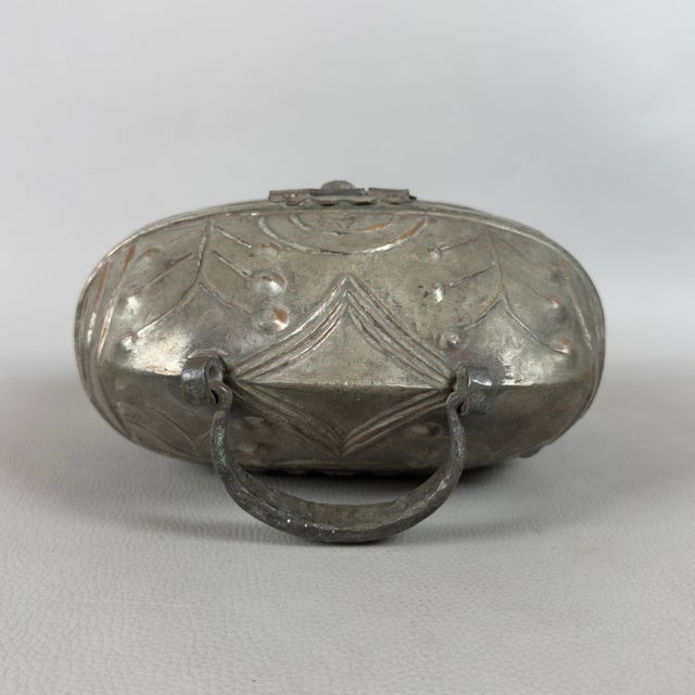 Vintage Turkish Ethnic Embossed Silver-Plated Copper Jewelry Box For Sale - Image 6 of 11
