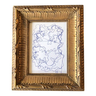 1980’s Vintage Wayne Cunningham Abstract Blue Ink Drawing Framed For Sale