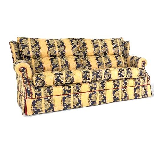 A visually stunning fabric by Peter Guild Upholstery on a 2 seat rolled arm traditional English sofa loveseat. Originally...