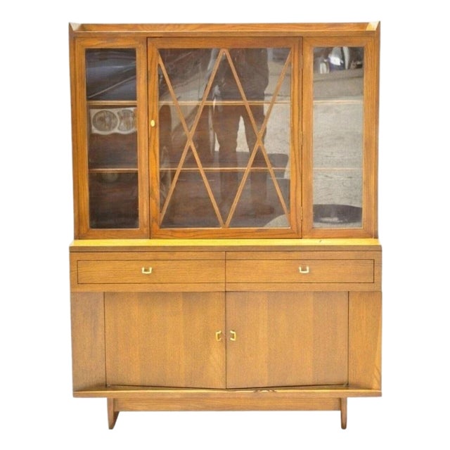 Raymond Loewy Mengel Mid Century Modern Sculpted Oak Bookcase China Cabinet For Sale