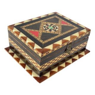 Inlaid Marquetry Jewelry Box, Walnut Wood, Moorish Style, Spain, 1940 For Sale