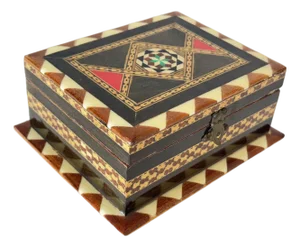 Inlaid Marquetry Jewelry Box, Walnut Wood, Moorish Style, Spain, 1940