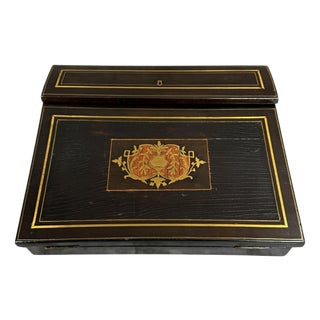 Boulle Writing Desk in Blackened Wood with Gilt Brass and Rosewood Marquetry For Sale