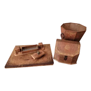Vintage Continental Italian Leather Desk Set
