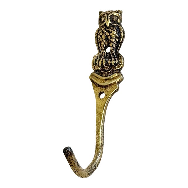 Vintage Brass Owl Wall Hook For Sale