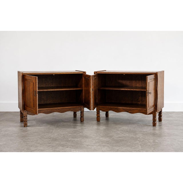 Pair of Danish Oak Cabinets Attributed to Henning Kjærnulf, Denmark, C. 1960s For Sale - Image 4 of 10
