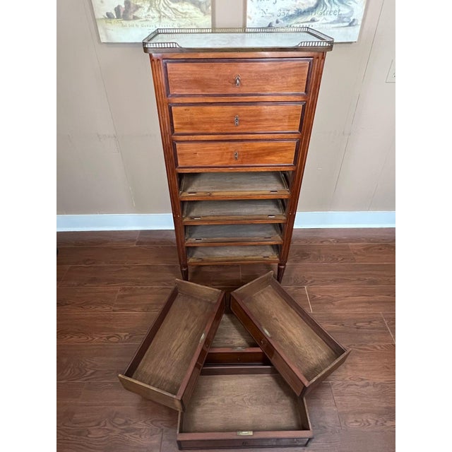 Antique French Chest of Drawers Semainier Louis XVI White Marble Mahogany C1900 For Sale - Image 18 of 18