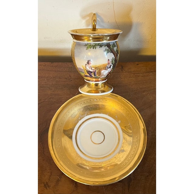 Antique Early 19th Century French Empire Paris Porcelain Tea Cup & Saucer Decorated With a Courting Couple For Sale - Image 11 of 14