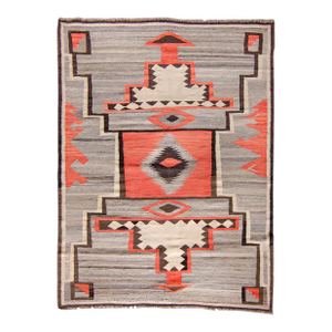 Contemporary Navajo Design Kilim Geometric Salmon Gray Low Pile Handwoven Wool Rug - 4’8” X 6’2”