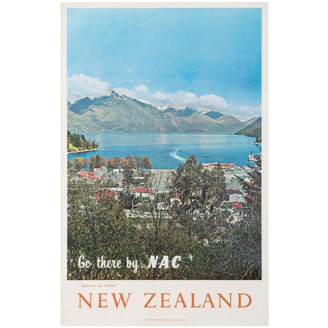 Airline Poster of Lake Wakatipu in Queenstown, 1960 For Sale