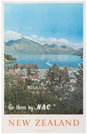 Airline Poster of Lake Wakatipu in Queenstown, 1960
