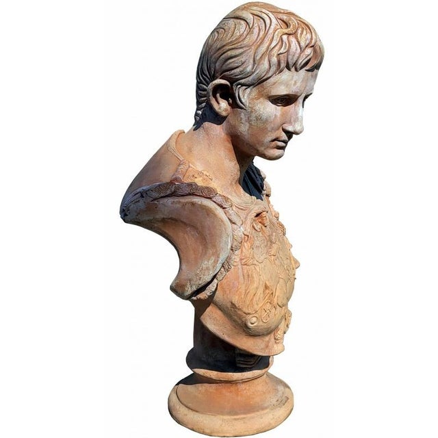 Bust of Caesar Octavian Augustus, Terracotta For Sale - Image 3 of 6