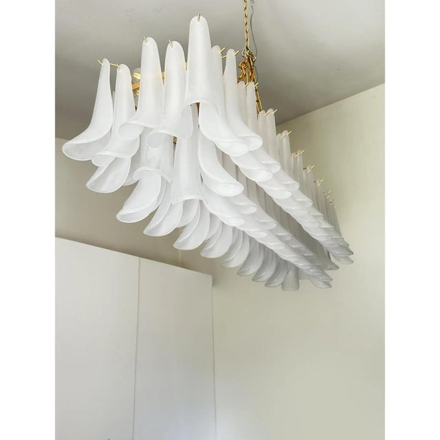 Contemporary Frosted Selle Murano Glass Rectangular Chandelier in Mazzega Style by Simoeng for Simoeng For Sale - Image 3 of 8