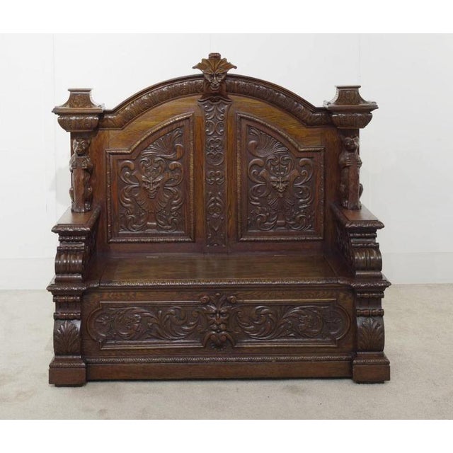 Italian Carved Hall Bench in Oak For Sale - Image 3 of 3