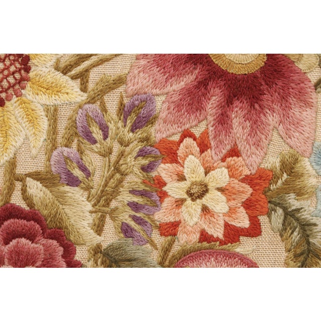 Crewel Hand Embroidered Floral Still Life For Sale In Tampa - Image 6 of 8