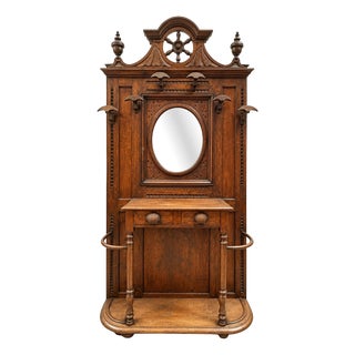 Napoleon III Style Oak Entryway Wardrobe with Beveled Mirror For Sale
