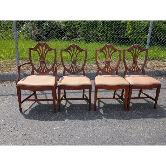 Drexel Vintage Drexel Hepplewhite Style Carved Shield Back Dining Chairs - Set of 4 For Sale - Image 4 of 18