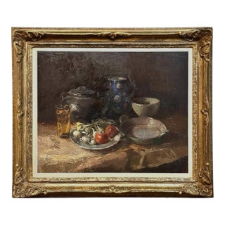 Antique Framed Oil Painting on Canvas by Guy Cambier (1923-2008) 'Country Still LIfe' For Sale