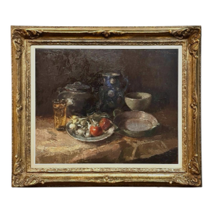 Antique Framed Oil Painting on Canvas by Guy Cambier (1923-2008) 'Country Still LIfe'