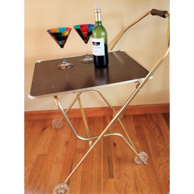 Mid Century Modern Folding Tray Table Rolling Cart With Glitter Wheels