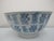 Antique Chinese Blue and White Porcelain Bowl showing symbols or characters around the outer bowl and one inner center....