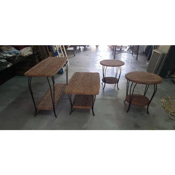 Seagrass & Iron Tables - Set of 4 For Sale - Image 4 of 8