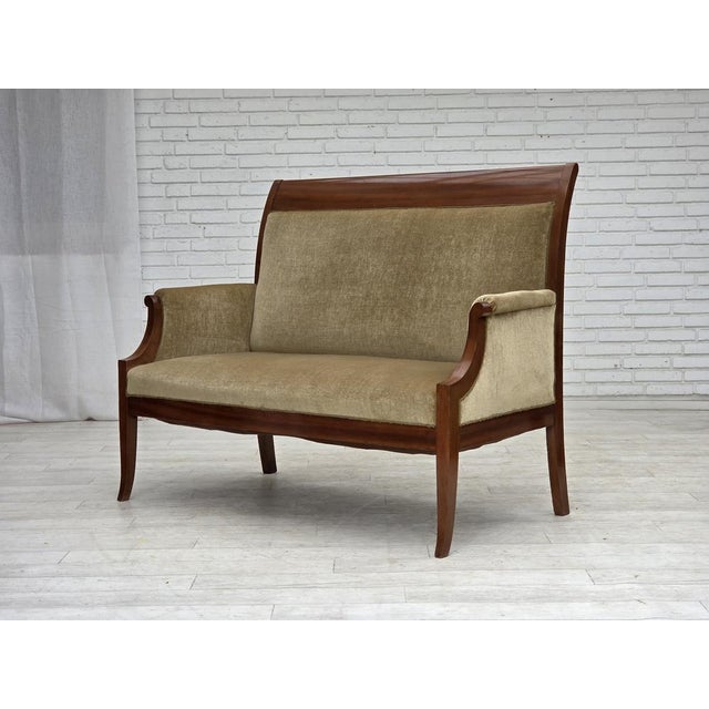 Danish 2-Seater Highback Sofa in Furniture Velour and Lacquered Teak Wood, 1950s For Sale - Image 12 of 18