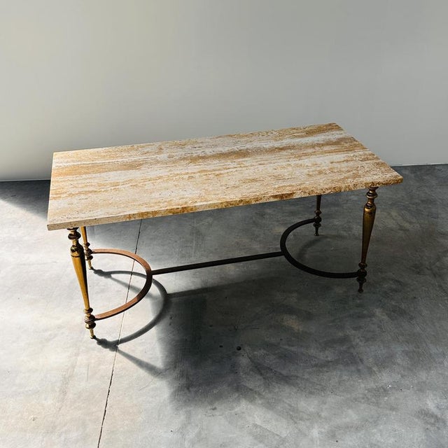 Travertine Coffee Table with Brass Base, 1970s For Sale - Image 15 of 15