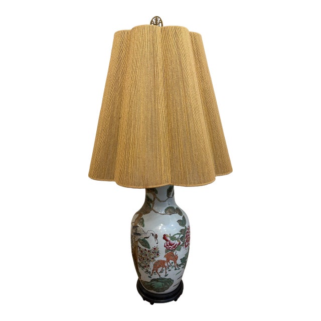 Vintage Large Chinese Porcelain Table Lamp With Shade For Sale