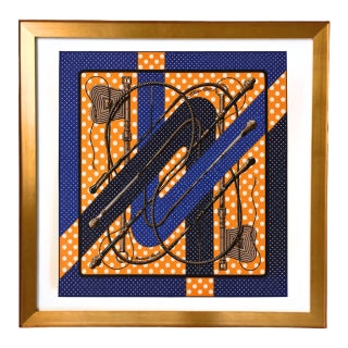 Hermes Clic Clac a Pois Framed Vintage Silk Scarf 24" For Sale