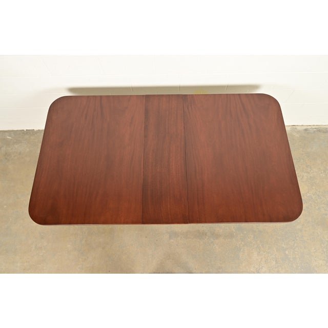 Baker Furniture Style Georgian Mahogany Double Pedestal Extension Dining Table, Newly Refinished For Sale - Image 10 of 18