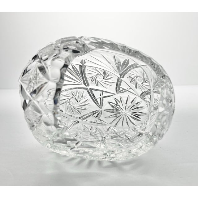 Transparent 1960s Vintage Crystal Basket Bowl W/Handle 6” Pinwheel & Fan Cuts For Sale - Image 8 of 9