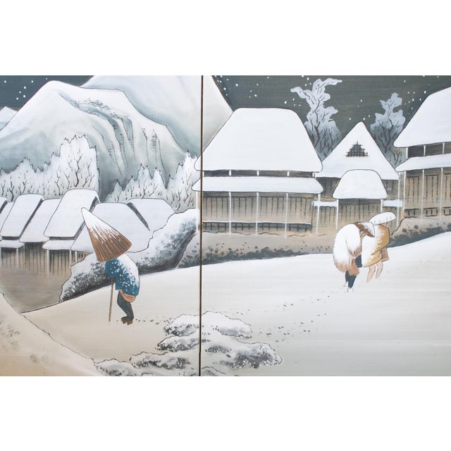 After Hiroshige, "Snowy Night", Shōwa Era Japanese Byobu Screen For Sale - Image 4 of 17
