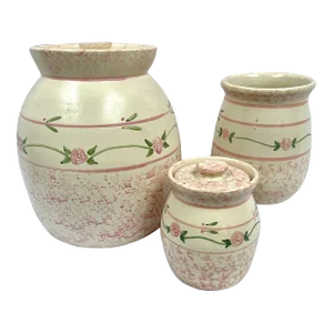 1970s Vintage Marshall Pottery Stoneware Two Canisters and a Vase - 3 Pieces