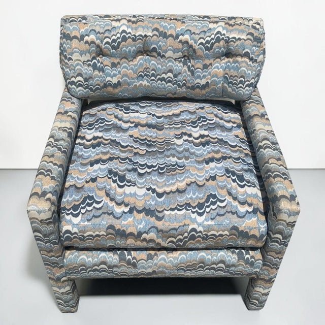 Blue 1970s Vintage Milo Baughman Style Upholstered Parsons Chairs For Sale - Image 8 of 9