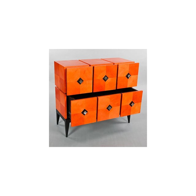 Not Yet Made - Made To Order Two-Drawer Diamond Chest of Drawers in Orange-Stained Pear Wood from Aymeric Lefort For Sale - Image 5 of 9