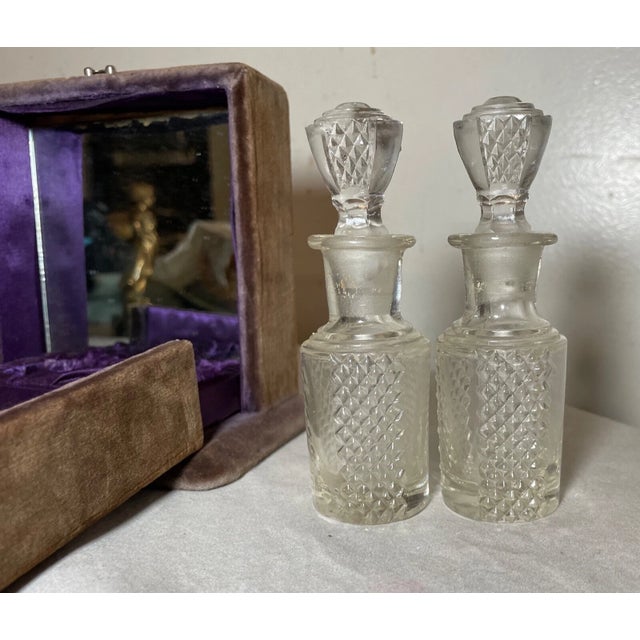 Pair of Antique Crystal Perfume Scent Bottle in Fitted Velour Display Case Box For Sale - Image 4 of 12