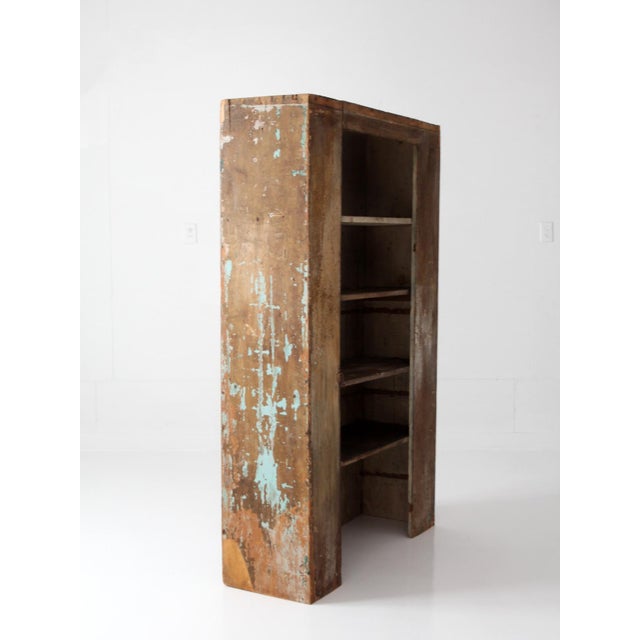 Wood Antique Primitive Painted Farmhouse Cupboard Shelving For Sale - Image 7 of 18