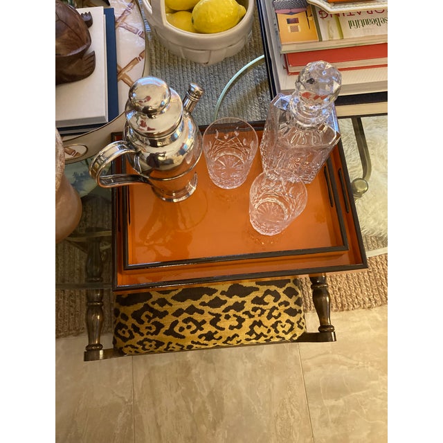 Mid-Century Modern Orange and Espresso Lacquered Tray Set Hermes Inspired- 2 Pieces For Sale - Image 9 of 13