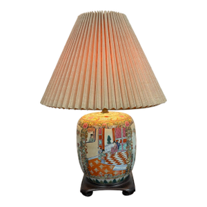 Rose Medallion Style Porcelain Ginger Jar Table Lamp, Vintage