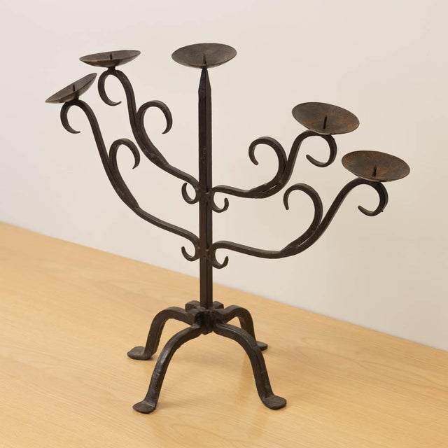 1950s 1950s French Iron Five-Arm Candelabra For Sale - Image 5 of 12