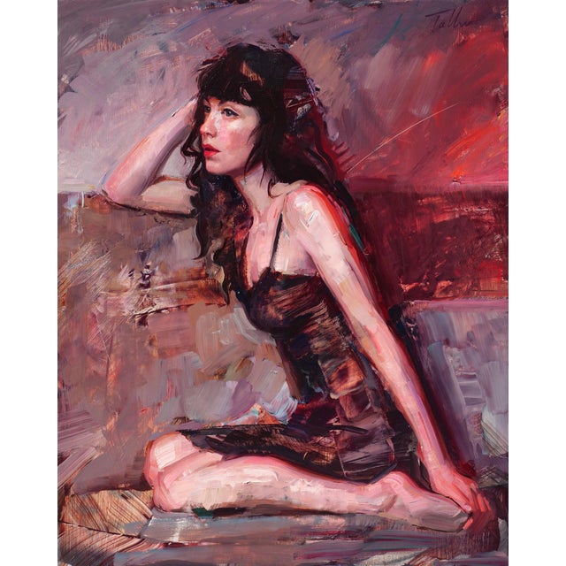 Early 21st Century Anticipation by Matt Talbert | Oil on panel Portrait of a woman sitting on a surface. For Sale - Image 5 of 5