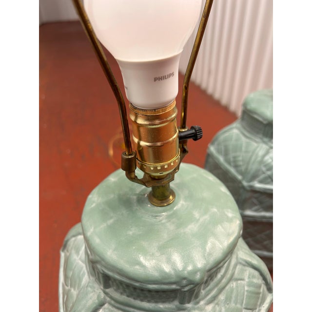 Sculpture Materials Vintage Basket Weave Plaster Lamps - A Pair For Sale - Image 7 of 7