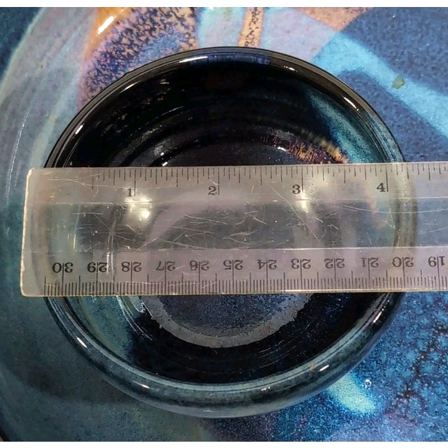 Ceramic Mid-Century Modern Rick Petteford Studio Pottery Chip & Dip Set - Signed Handmade Stoneware Blue Glaze For Sale - Image 7 of 7