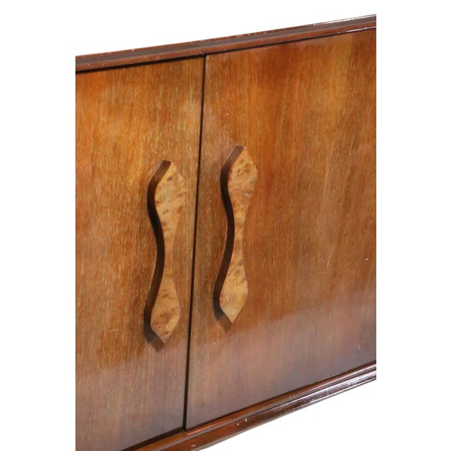 Wood Mid Century Dresser With Burl Trim and Sculpted Legs and Drawer Pulls C 1950/60's For Sale - Image 7 of 14