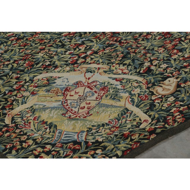Rug & Kilim’s Armorial Tudor Style Rug in Green and Red Floral Patterns For Sale In New York - Image 6 of 9