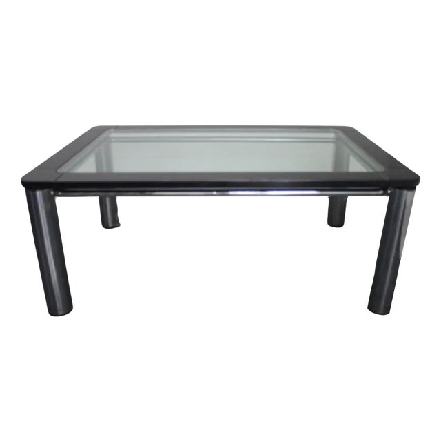 Black Lacquer Wood, Steel, and Glass Dining Table by Marco Zanuso for Zanotta, 1970s For Sale